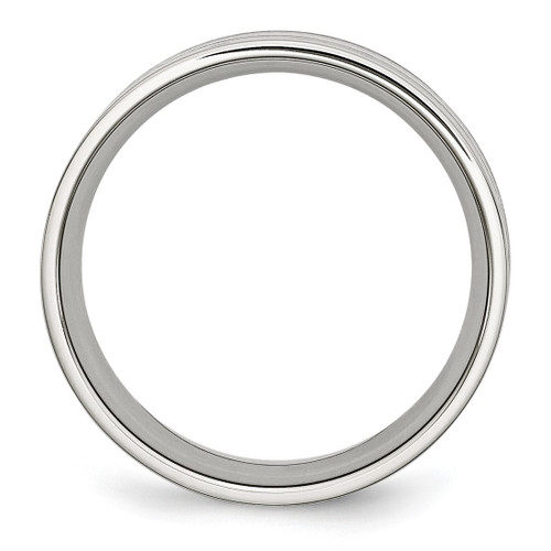 Chisel Stainless Steel Polished with Double Row Black Carbon Fiber Inlay 8 mm Wedding Band - View 2