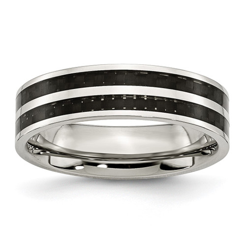 Chisel Stainless Steel Polished with Double Row Black Carbon Fiber Inlay 6 mm Wedding Band