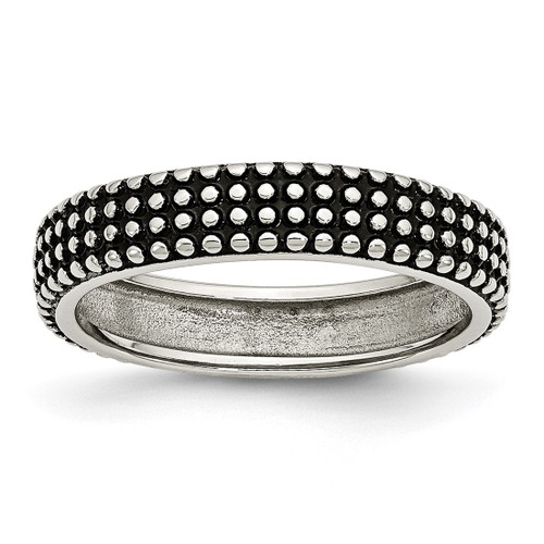 Stainless Steel Polished and Antiqued 5 mm Wedding Band
