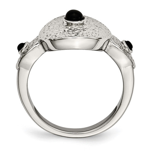 Stainless Steel Polished and Textured Black Onyx Ring - View 2