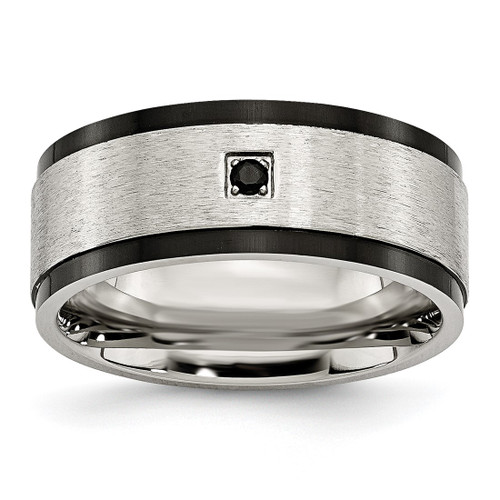 Chisel Stainless Steel Brushed and Polished Black Ion-Plated with Black Cubic Zirconia 9 mm Wedding Band