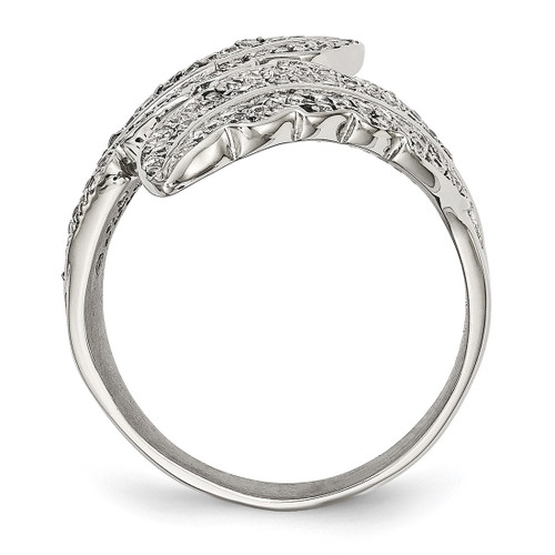 Stainless Steel Polished Leaf with CZs Ring - View 2
