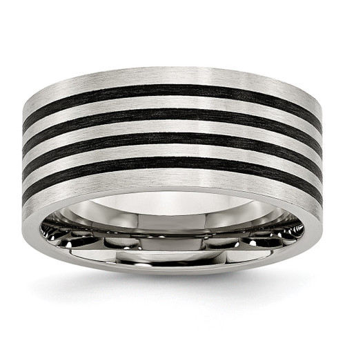 Stainless Steel Brushed with Black Rubber Stripes 10 mm Flat Wedding Band