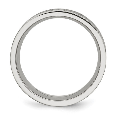 Stainless Steel Brushed with Black Rubber Stripes 10 mm Flat Wedding Band - View 2