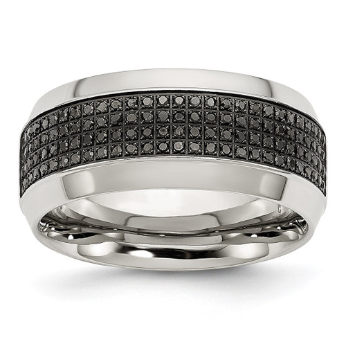 Chisel Stainless Steel Polished Black 0.33ct Diamond 10 mm Wedding Band