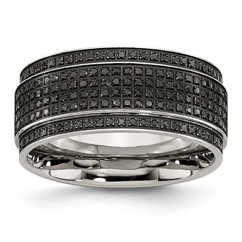 Chisel Stainless Steel Polished Black 0.5ct Diamond 10 mm Ridged Edge Wedding Band