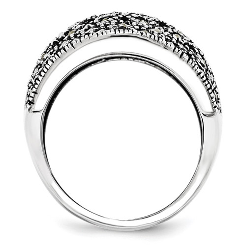 Stainless Steel Polished and Antiqued Marcasite Ring - SR432 - View 2