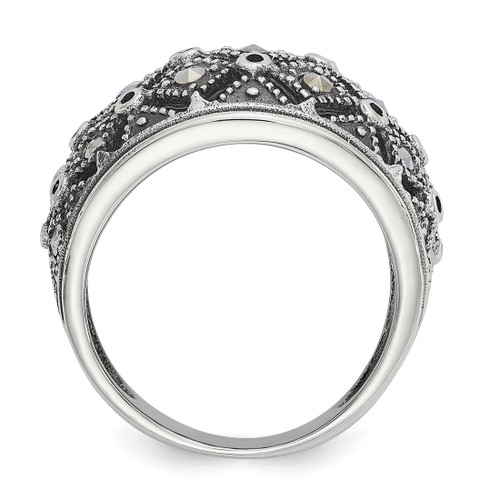 Stainless Steel Antiqued and Polished Marcasite Ring - View 2