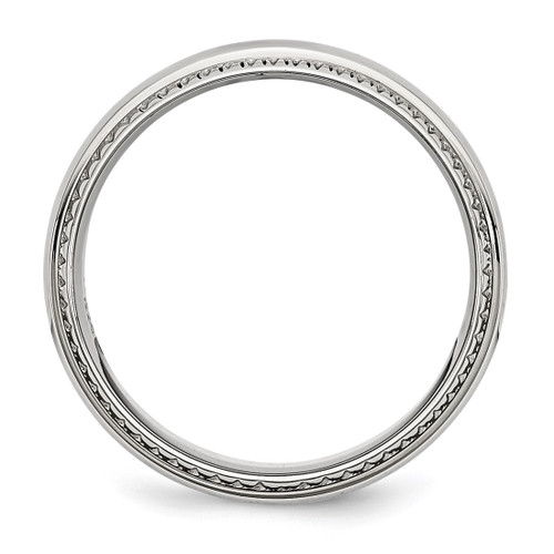 Chisel Stainless Steel Polished 8 mm Textured Edged Wedding Band, Domed - View 2