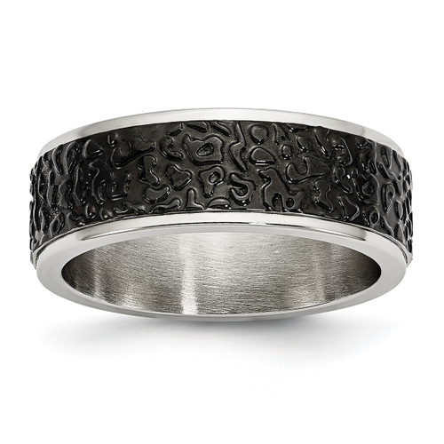 Stainless Steel Polished and Textured Black Ion-Plated 8 mm Wedding Band