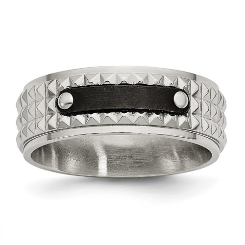 Stainless Steel Brushed and Polished Black Ion-Plated Faceted 8 mm Wedding Band