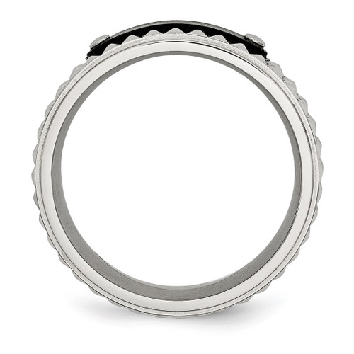Stainless Steel Brushed and Polished Black Ion-Plated Faceted 8 mm Wedding Band - View 2