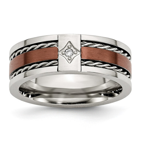 Chisel Stainless Steel Brushed and Polished Brown Ion-Plated 0.025ct Diamond 8 mm Wedding Band