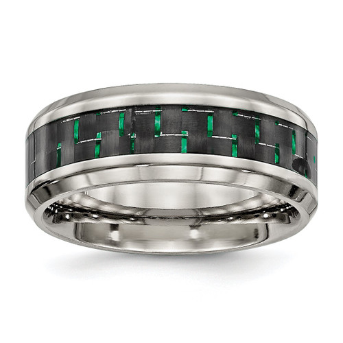 Chisel Stainless Steel Polished with Black and Green Carbon Fiber Inlay 8 mm Wedding Band