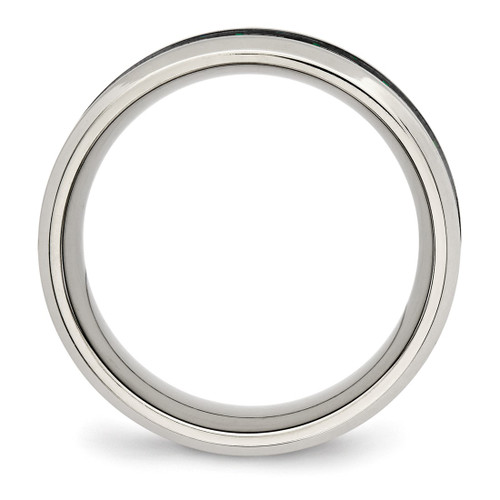 Chisel Stainless Steel Polished with Black and Green Carbon Fiber Inlay 8 mm Wedding Band - View 2