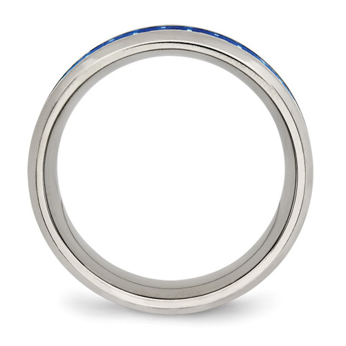 Chisel Stainless Steel Polished with Blue Carbon Fiber Inlay 8 mm Beveled Edge Wedding Band - View 2
