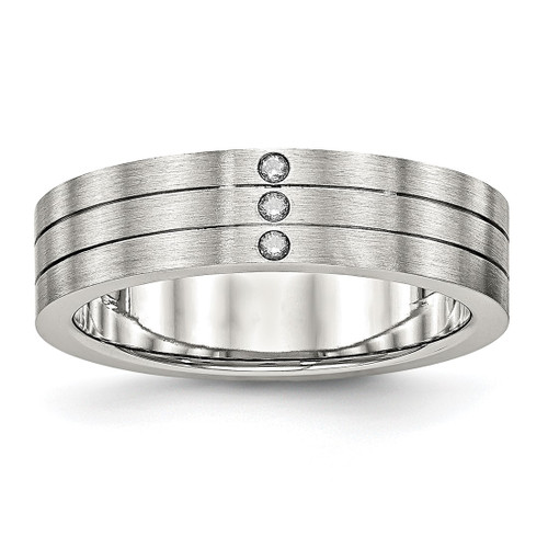 Stainless Steel Brushed with Cubic Zirconia 6 mm Grooved Wedding Band