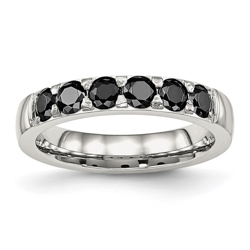 Chisel Stainless Steel Polished Black Cubic Zirconia 4 mm Wedding Band