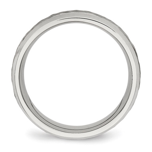 Chisel Stainless Steel Brushed Polished and Hammered 7.5 mm Wedding Band, Domed - View 2