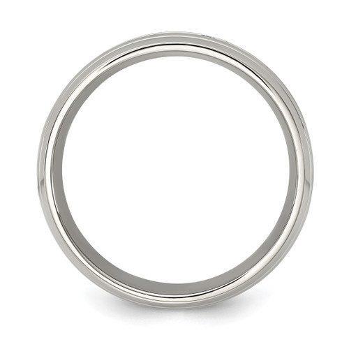 Chisel Stainless Steel Polished and Grooved with Cubic Zirconia 8 mm Half Round Wedding Band - View 2