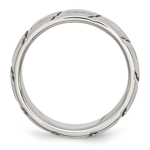 Chisel Stainless Steel Brushed and Polished 8 mm Grooved Wedding Band, Half Round - View 2