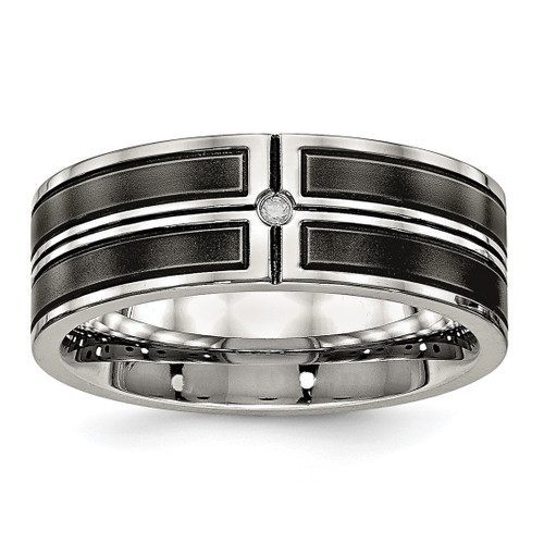 Stainless Steel Polished with Brushed Center Black Ion-Plated Cubic Zirconia 8 mm Wedding Band