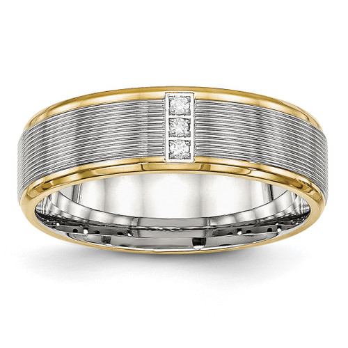 Stainless Steel Polished Yellow Ion-Plated with Cubic Zirconia 6 mm Grooved Wedding Band