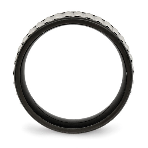 Stainless Steel Polished Black Ion-Plated 9 mm Studded Wedding Band - View 2