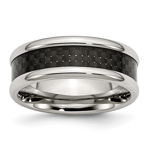 Chisel Stainless Steel Polished with Black Carbon Fiber Inlay 8 mm Wedding Band