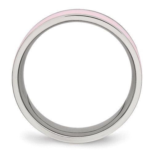 Chisel Stainless Steel Polished Pink Ceramic 7.5 mm Wedding Band, Flat - View 2