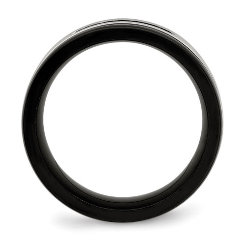 Chisel Stainless Steel Brushed and Polished Black Ion-Plated and Black Cubic Zirconia 8 mm Grooved Wedding Band - View 2