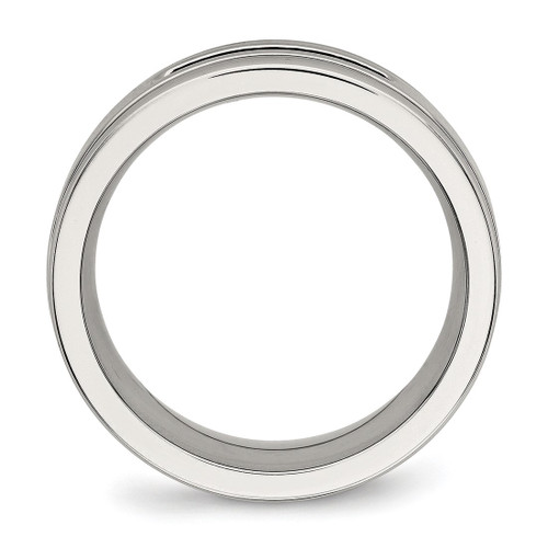Stainless Steel Polished with Black Cubic Zirconia 8 mm Grooved Wedding Band - View 2