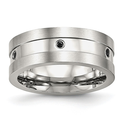Stainless Steel Brushed and Polished with Black Cubic Zirconia 8 mm Wedding Band
