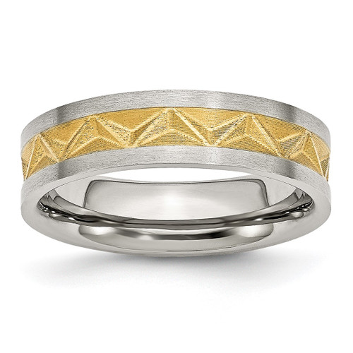 Chisel Stainless Steel Brushed Yellow Ion-Plated 6 mm Grooved Wedding Band