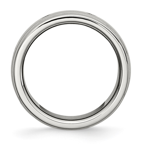 Stainless Steel Polished 8 mm Grooved Wedding Band - View 2