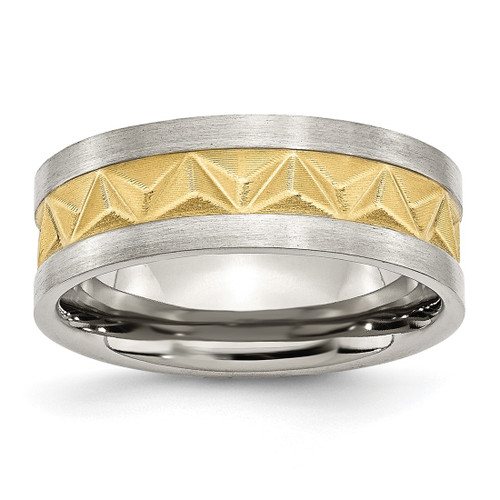 Chisel Stainless Steel Brushed Yellow Ion-Plated 8 mm Grooved Wedding Band, 6 mm Band, 8 mm Wide