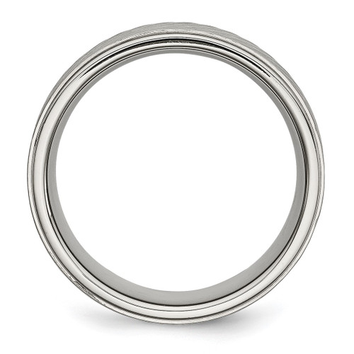 Chisel Stainless Steel Polished with Brushed and Textured Center 7 mm Wedding Band, Flat - View 2