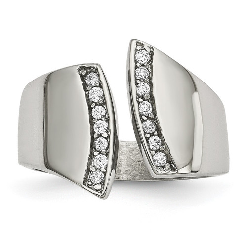 Chisel Stainless Steel Polished Cubic Zirconia Ring - SR604