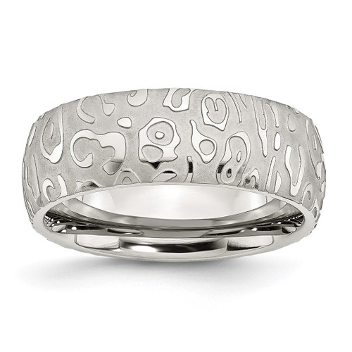 Chisel Stainless Steel Brushed and Polished Textured 8 mm Wedding Band, Half Round