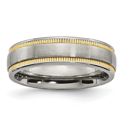 Stainless Steel Brushed and Polished Yellow Ion-Plated Wedding Band