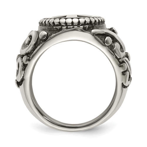Chisel Stainless Steel Antiqued and Polished Cross Ring - View 2