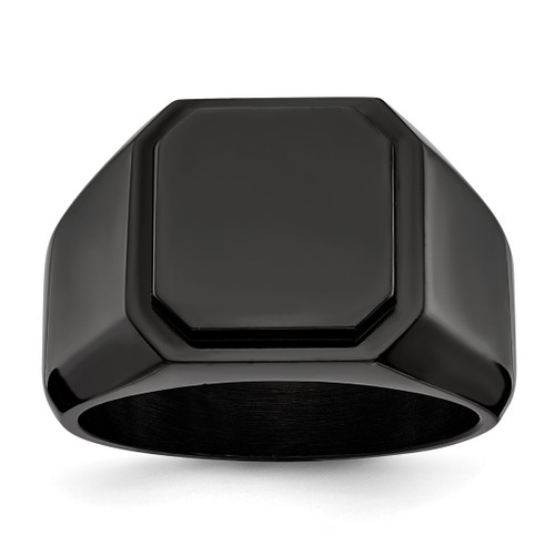 Chisel Stainless Steel Polished Black Ion-Plated Signet Ring, 11.5 mm Top Length, 11.5 mm Top Width