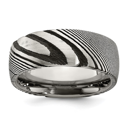 Chisel Damascus Steel Polished 8 mm Wedding Band, Half Round