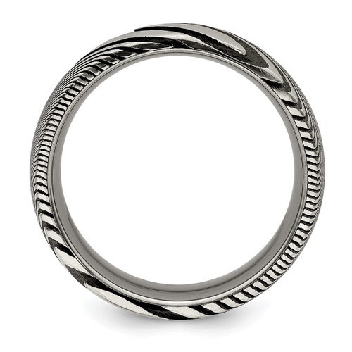 Chisel Damascus Steel Polished 8 mm Wedding Band, Half Round - View 2