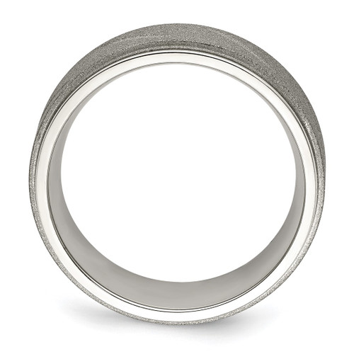 Chisel Stainless Steel Polished and Satin Ridged Edge 8 mm Wedding Band, Flat - View 2