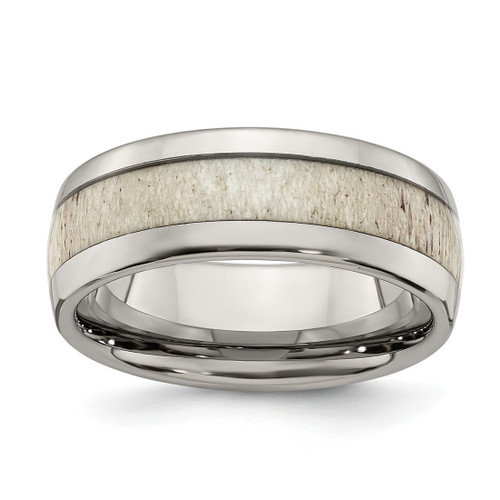 Chisel Stainless Steel Polished with Antler Inlay 8 mm Wedding Band, Half Round