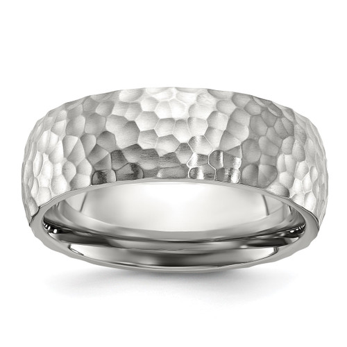 Chisel Stainless Steel Brushed and Polished Hammered 7.5 mm Wedding Band, Half Round