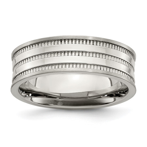 Chisel Stainless Steel Polished and Beaded 7 mm Wedding Band, Flat