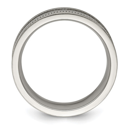 Chisel Stainless Steel Polished and Beaded 7 mm Wedding Band, Flat - View 2