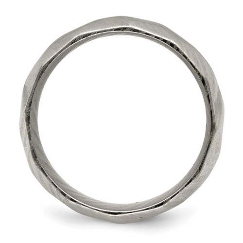 Chisel Damascus Steel Polished Faceted 7 mm Wedding Band - View 2